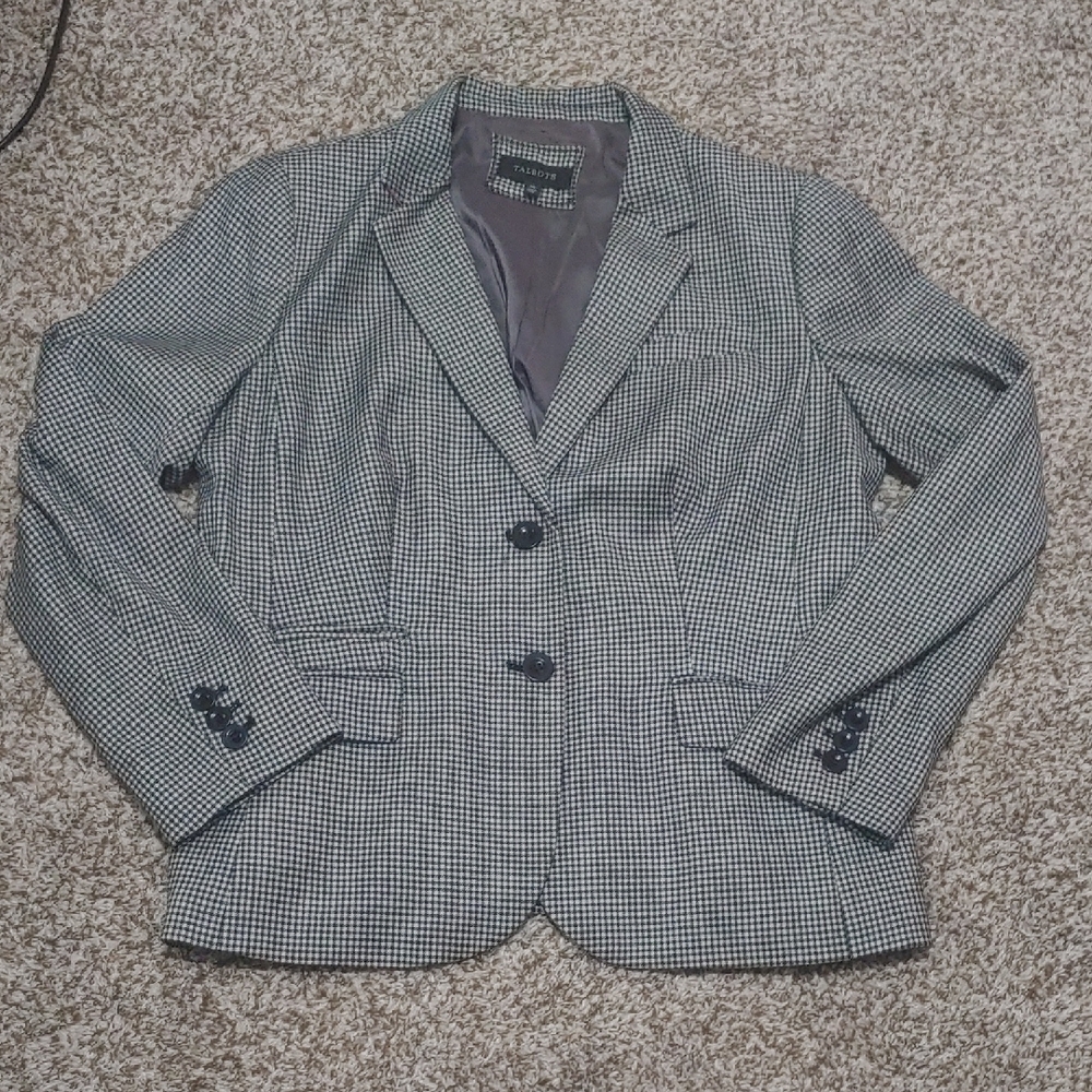 Talbots Houndstooth Blazer Women's Black And White Sports Coat Jacket Size 14